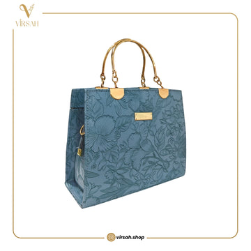 Premium Embossed Floral Handbag – Blue | Virsah Exclusive Collection