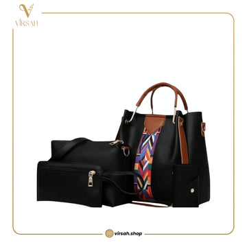 Luxury Black Structured Handbag Set for Women | Tote, Crossbody & Organizer Pouch