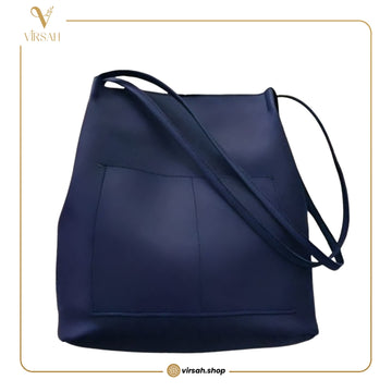 Minimalist Navy Blue Crossbody Bucket Bag for Women | Everyday Shoulder Handbag