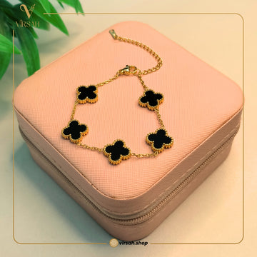 Virsah Gold-Plated Black & White Clover Charm Bracelet