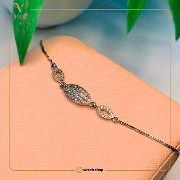 Virsah Silver-Plated Sparkling Oval Chain Bracelet | Premium Artificial Jewelry for Women