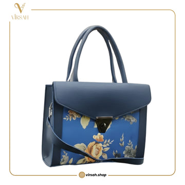 Elegant Blue Floral Panel Handbag | Premium Shoulder & Crossbody Bag