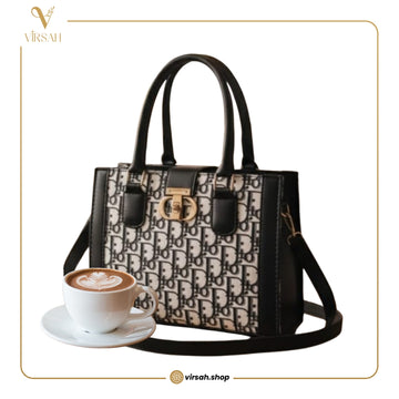 Premium Black & White Designer Monogram Handbag for Women