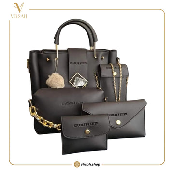 Luxury Black Handbag Set for Women | 5-Piece Designer Tote