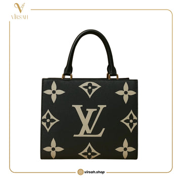Premium Designer-Inspired Monogram Handbag | Black & Beige Tote