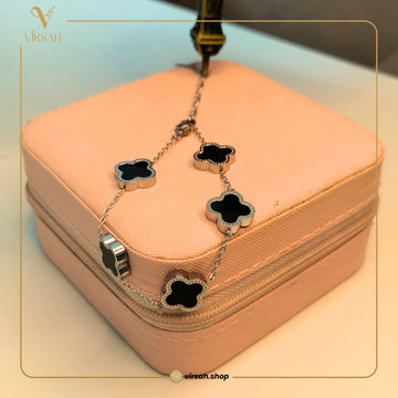 Virsah Black Clover Bracelet – Premium Silver-Plated Elegant Women’s Bracelet