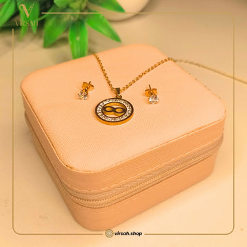 Virsah Infinity Gold Pendant Necklace Set | Crystal-Studded Round Charm