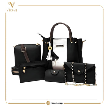 Luxury Black & White Handbag Set | 5-Piece Premium Tote