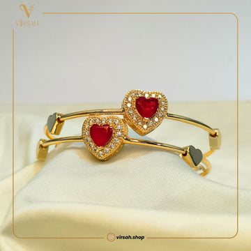 Virsah Red Heart Crystal Bangles | Gold-Finish Artificial Jewelry