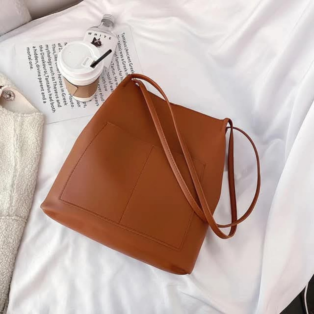 Minimalist Navy Blue Crossbody Bucket Bag for Women | Everyday Shoulder Handbag