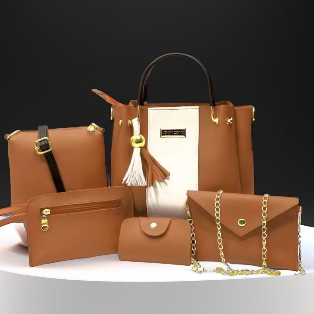 Luxury Black & White Handbag Set | 5-Piece Premium Tote