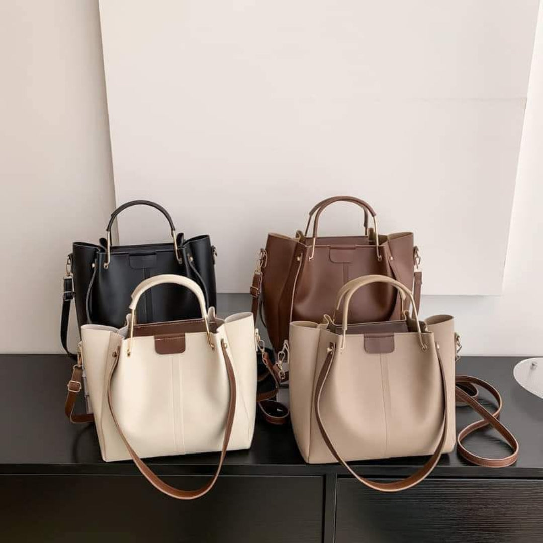 Elegant Two-Tone Women’s Tote Handbag with Shoulder Strap