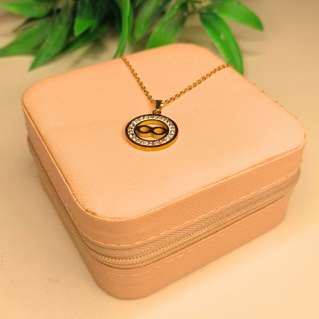 Virsah Infinity Gold Pendant Necklace Set | Crystal-Studded Round Charm