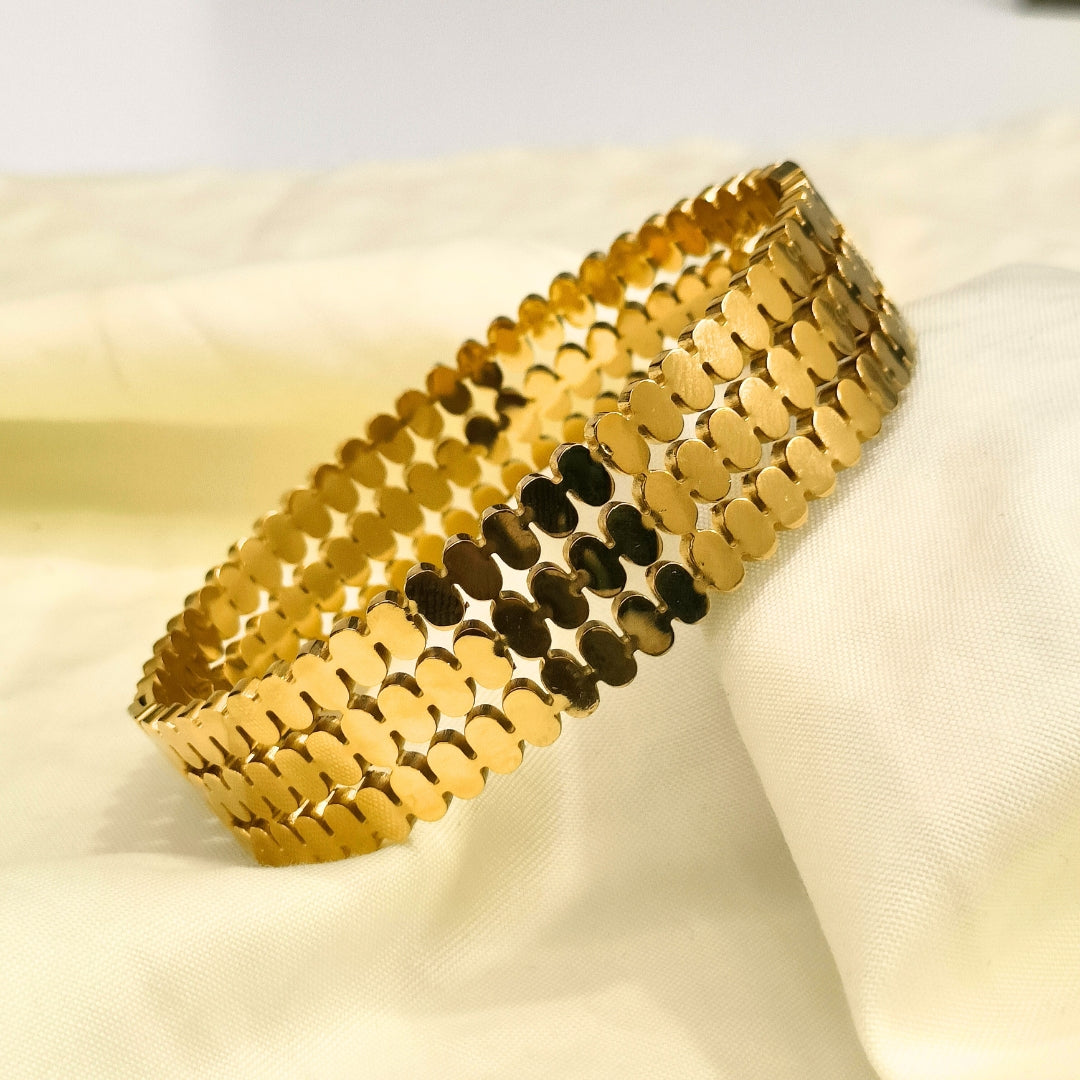 Virsah Textured Gold Statement Bracelet | Premium Expandable Bangle for Women