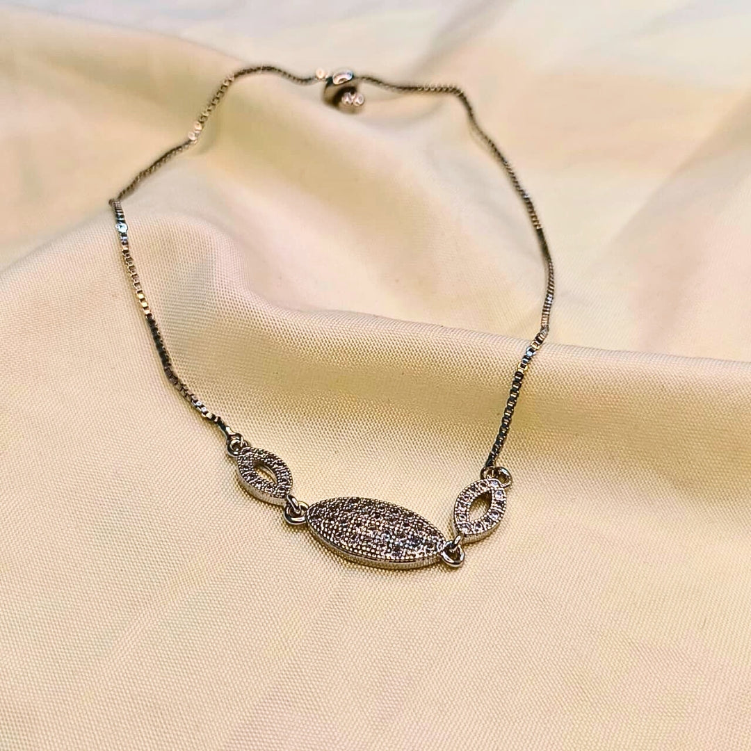 Virsah Silver-Plated Sparkling Oval Chain Bracelet | Premium Artificial Jewelry for Women