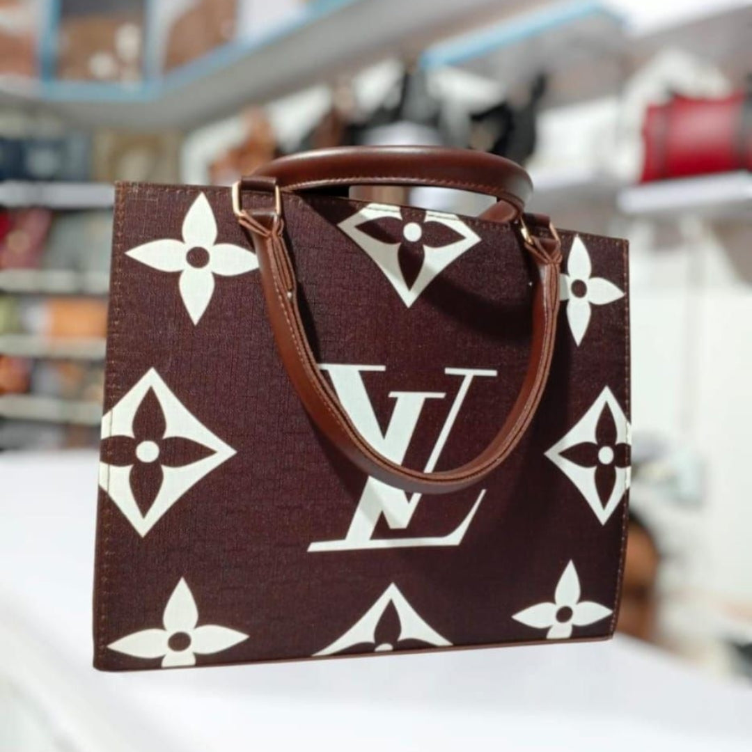 Premium Designer-Inspired Monogram Handbag | Black & Beige Tote