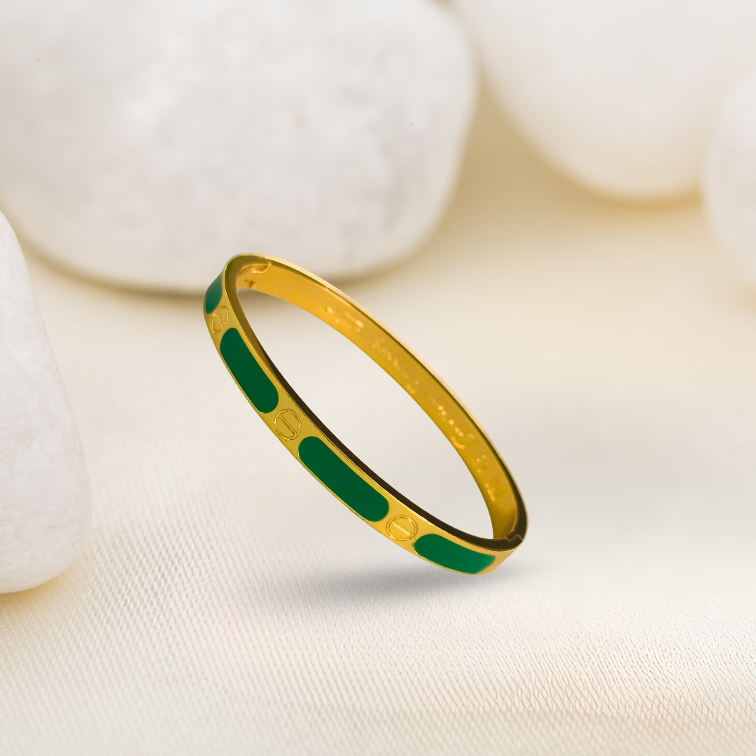 Virsah Green Enamel Gold Bracelet | Premium Fashion Bangle for Women