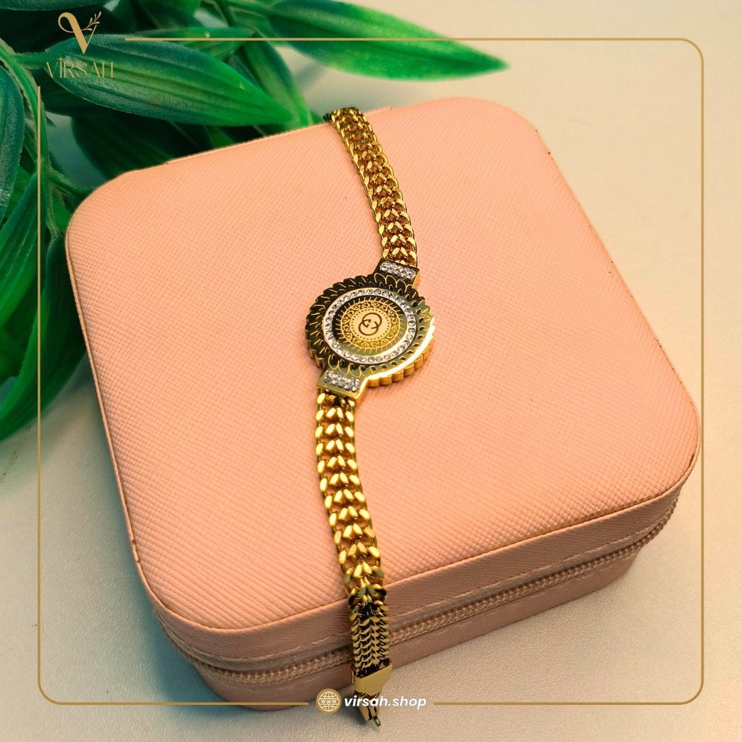 Virsah Gold-Tone Chain Bracelet with Circular Charm