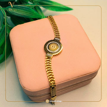 Virsah Gold-Tone Chain Bracelet with Circular Charm