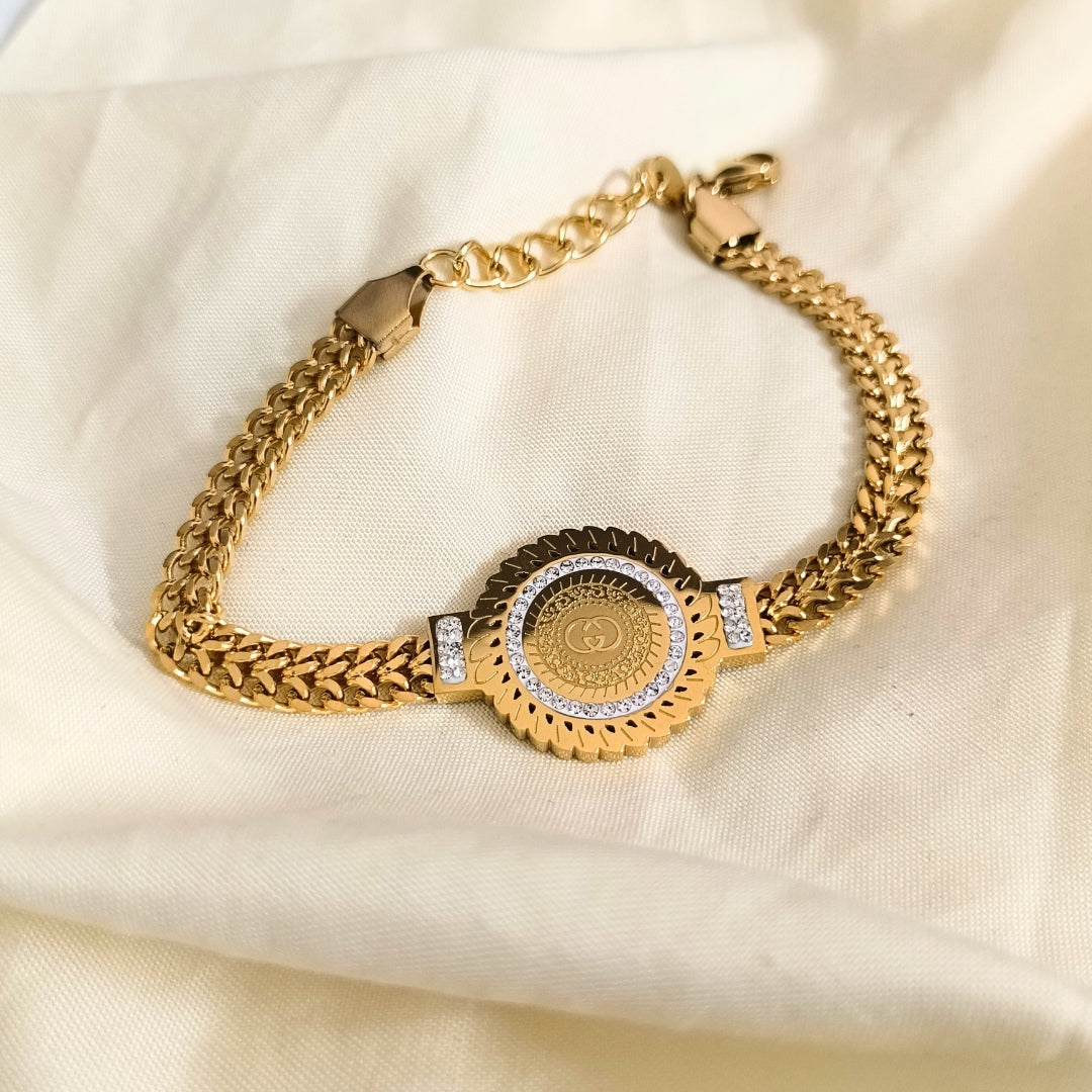 Virsah Gold-Tone Chain Bracelet with Circular Charm