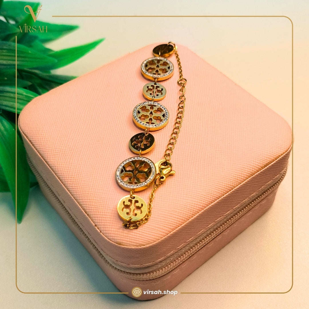 Virsah Elegant Gold Plated Circle Charm Bracelet for Women
