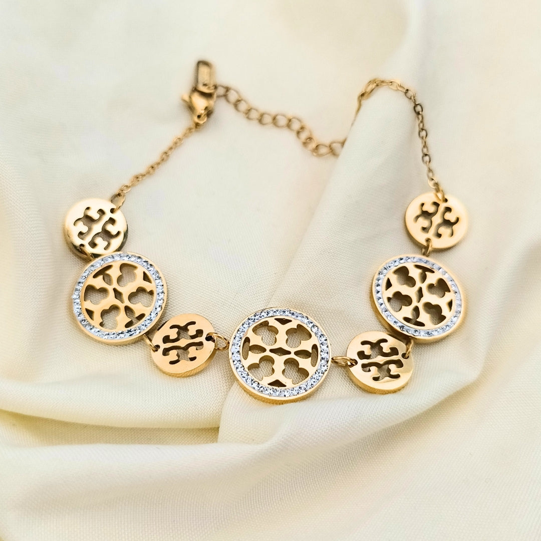 Virsah Elegant Gold Plated Circle Charm Bracelet for Women