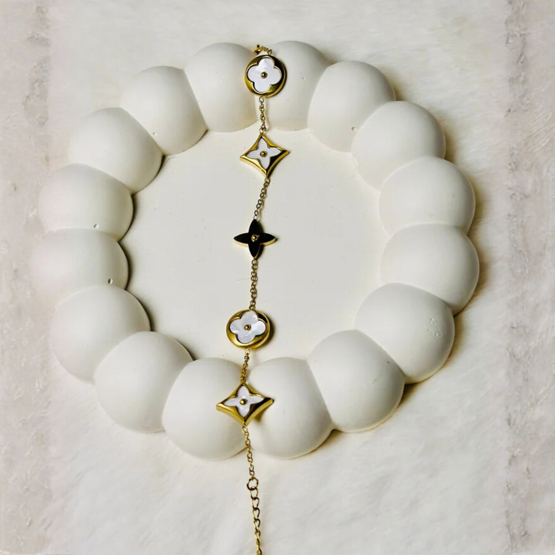 Premium Luxe Charm Bracelet Set | Mother-of-Pearl & Black Enamel Desig