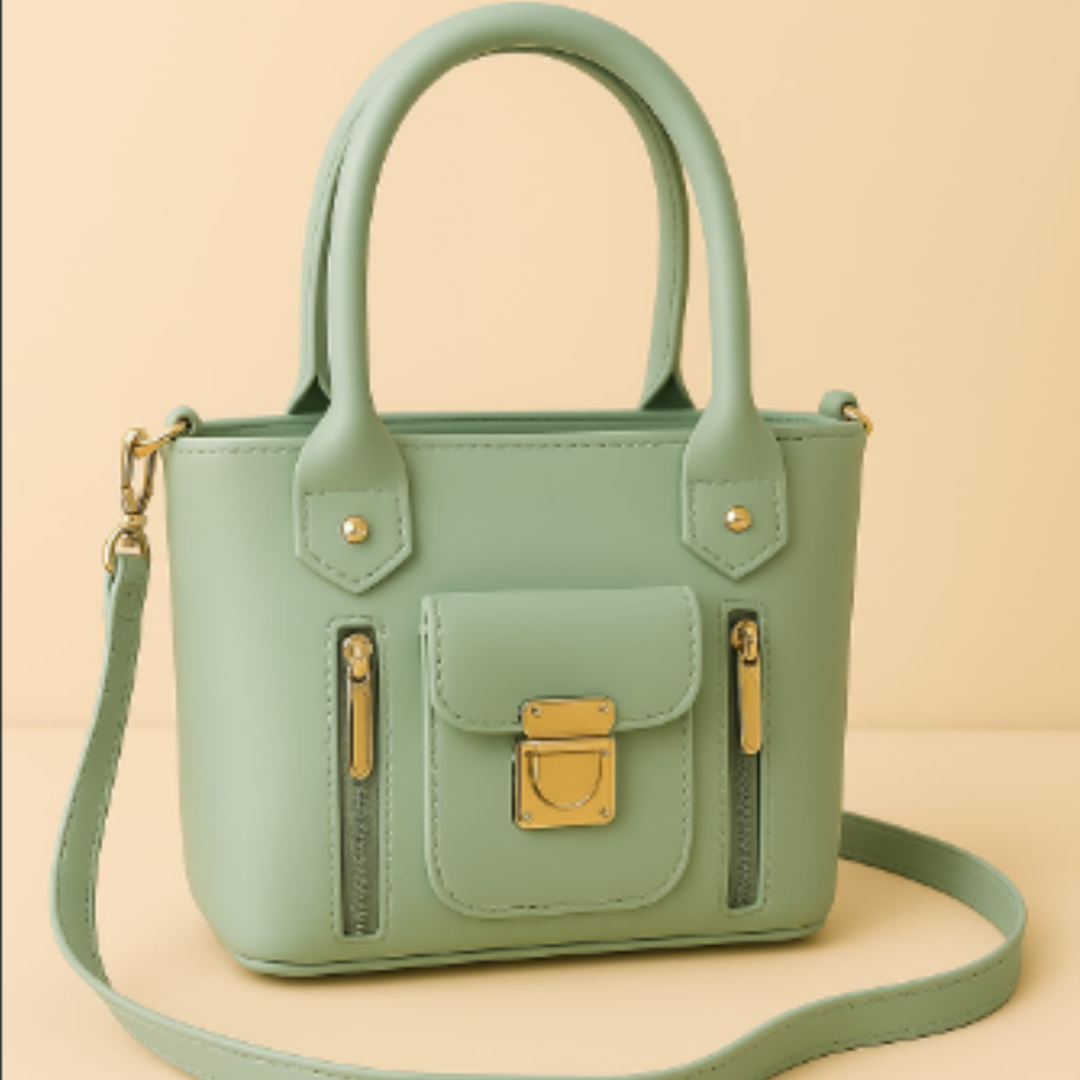 Elegant Mint Green Handbag with Gold Detailing – Stylish & Functional