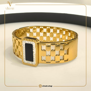 Virsah Rectangular Black Stone Gold-Tone Bracelet For Women, Girls