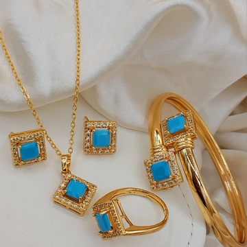 China Gold Plated Jewelry Set – Locket, Ring, Earrings & Bangle – Multi Stone Colors