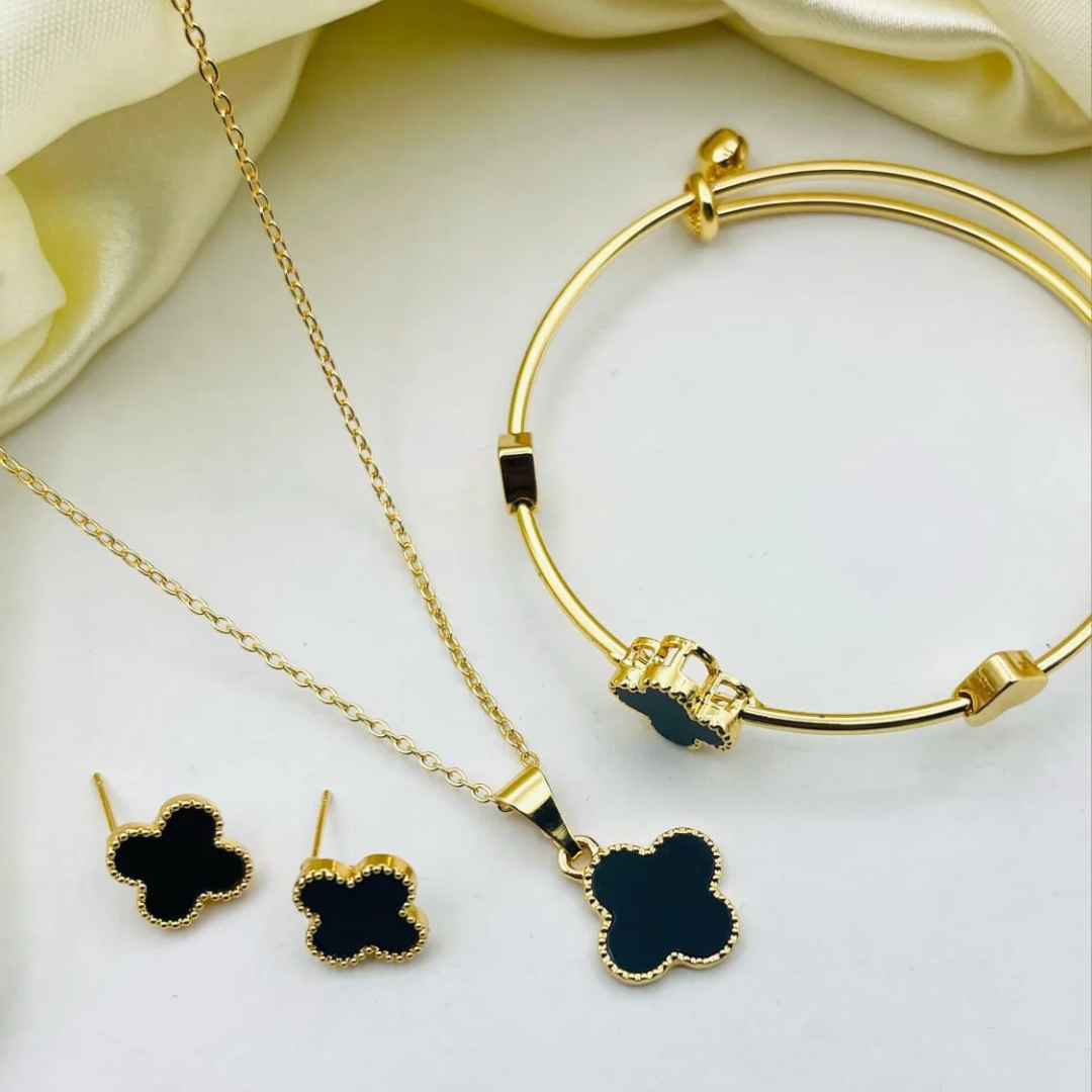 China Gold-Plated Locket Jewelry Set – Necklace, Earrings & Bangle (3 Pcs)