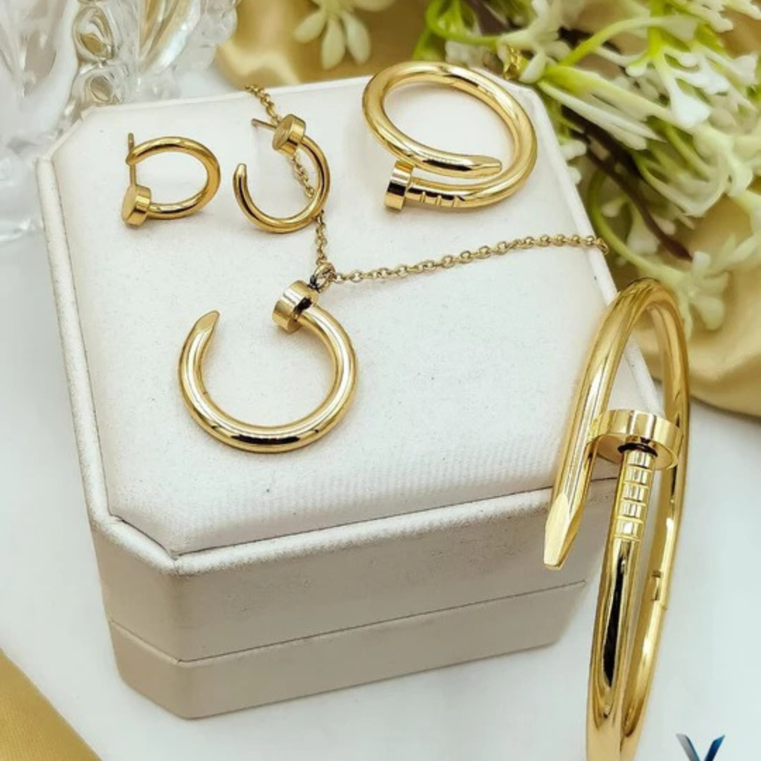 Golden Brass Jewelry with Round Nail-Inspired Design – Modern Minimalist Style