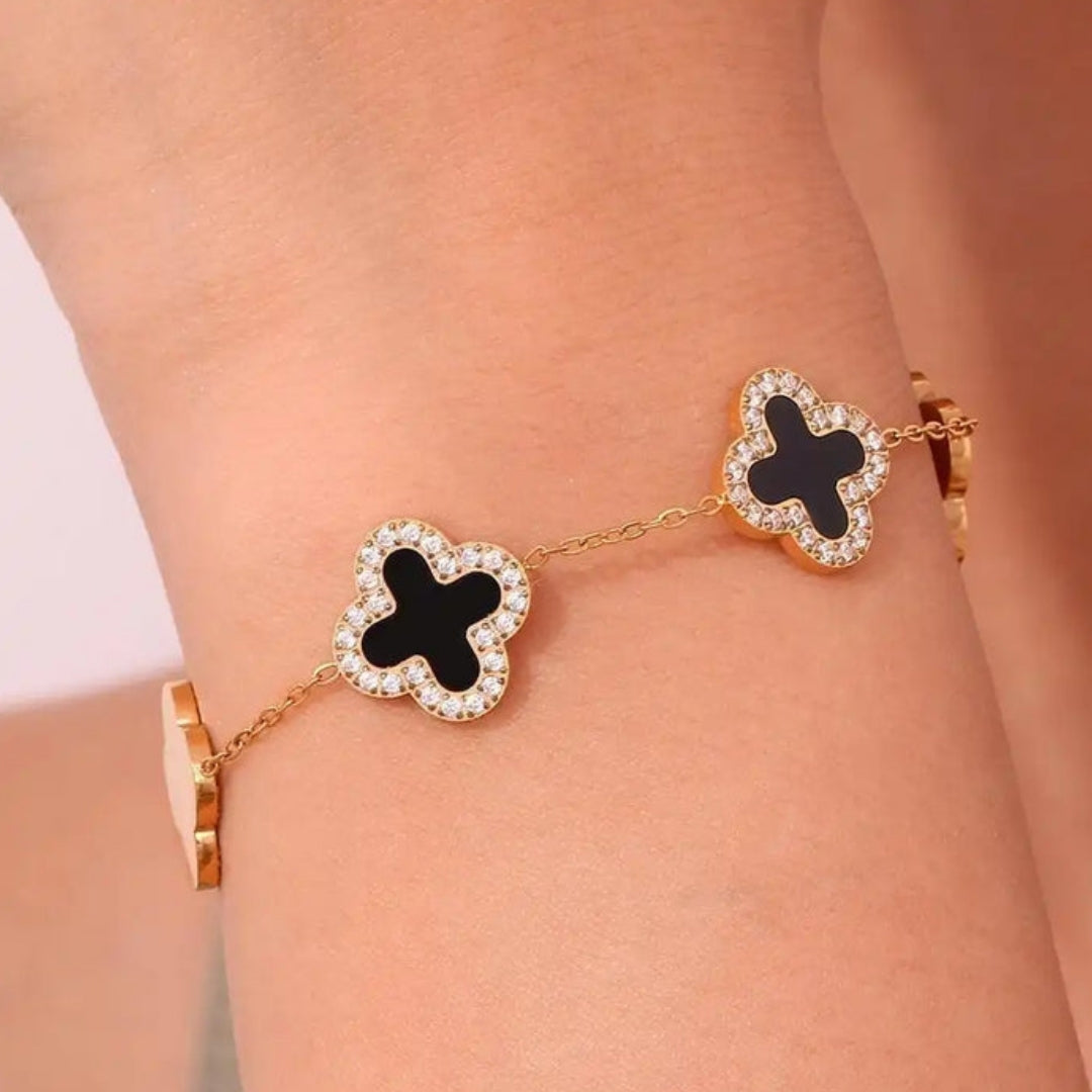 5 Clover Midnight Bracelet with Cartier-Inspired Love Bangle