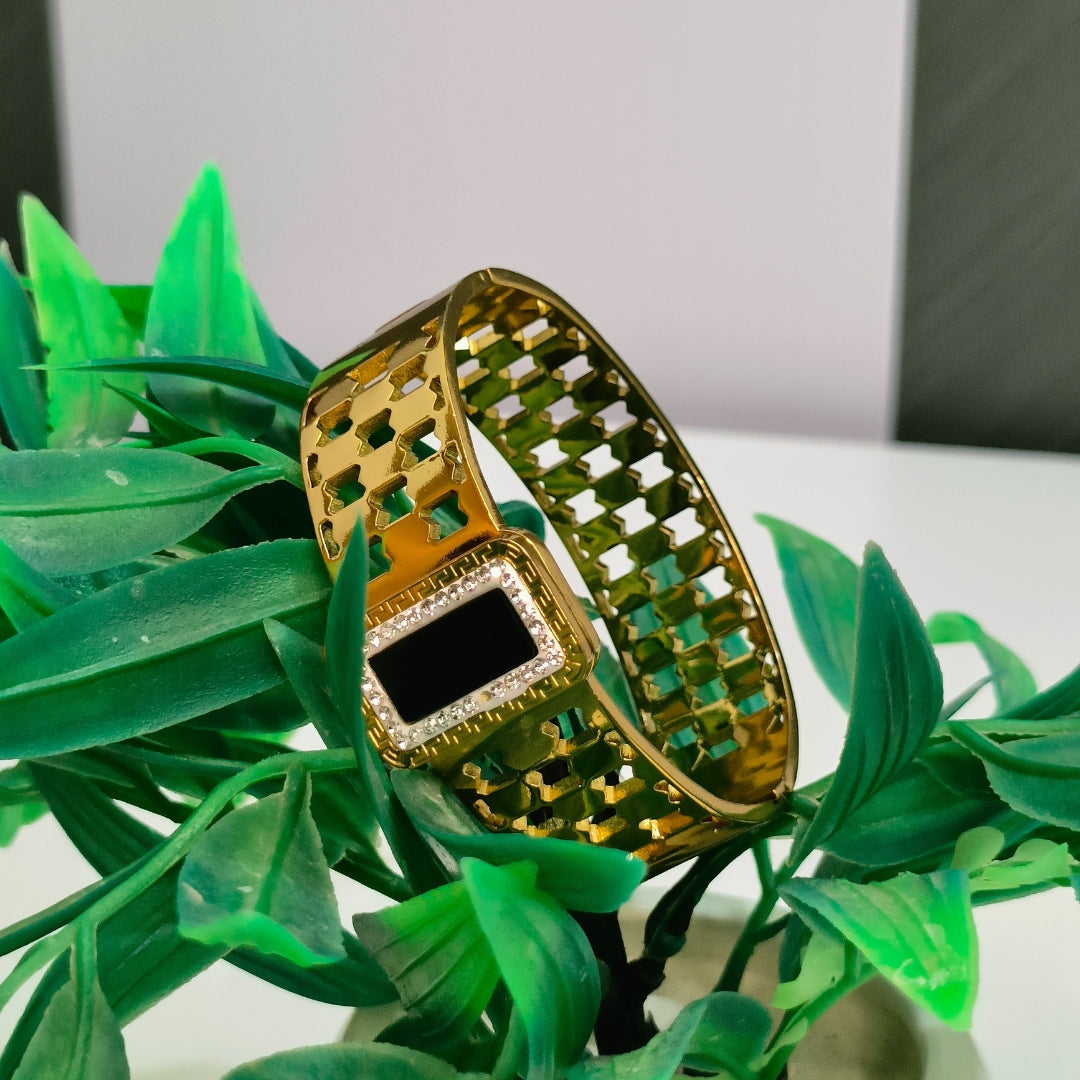 Virsah Rectangular Black Stone Gold-Tone Bracelet For Women, Girls