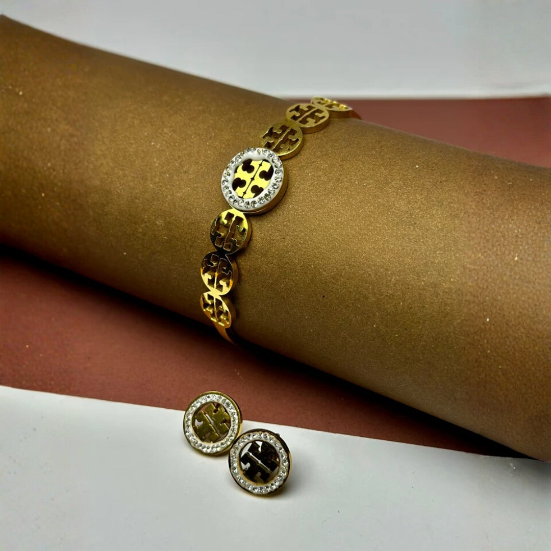 Luxury Gold Plated Jewelry Set for Women | Bracelet, Necklace & Earring