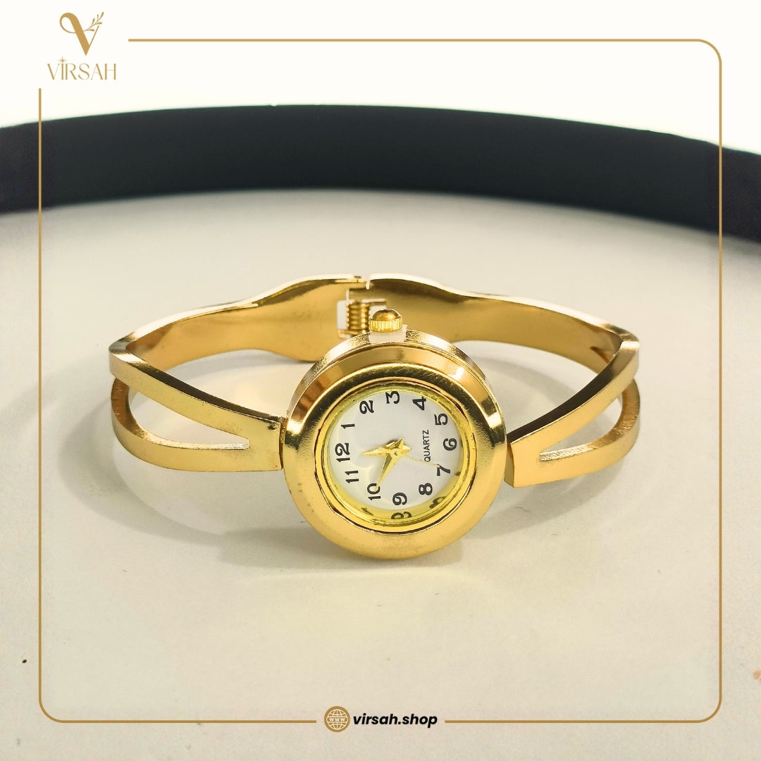 Virsah Gold-Tone Bangle Watch for Women | Stylish Artificial Bracelet Watch