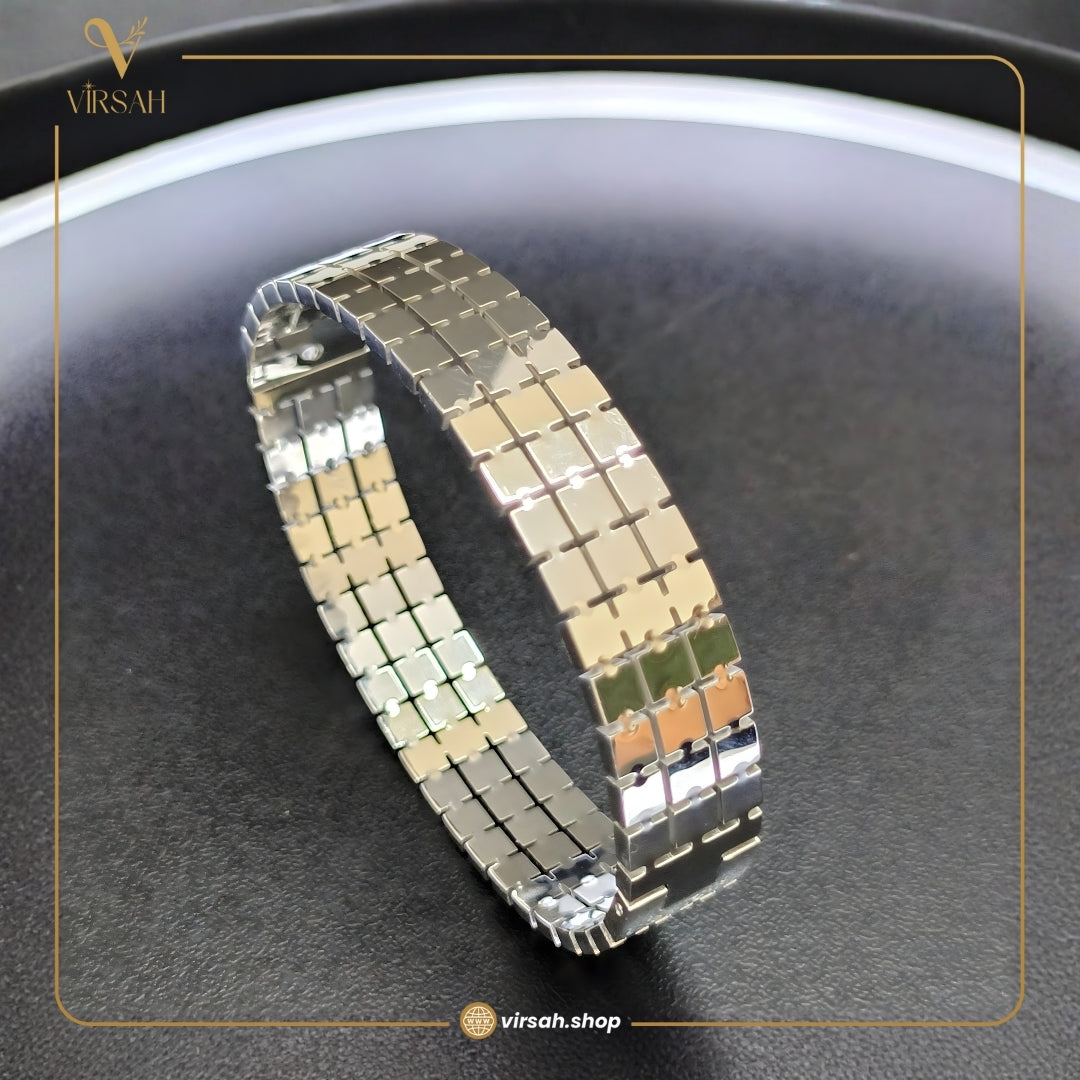 Virsah Silver-Tone Grid Pattern Bracelet | Premium Artificial Jewelry for Men & Women