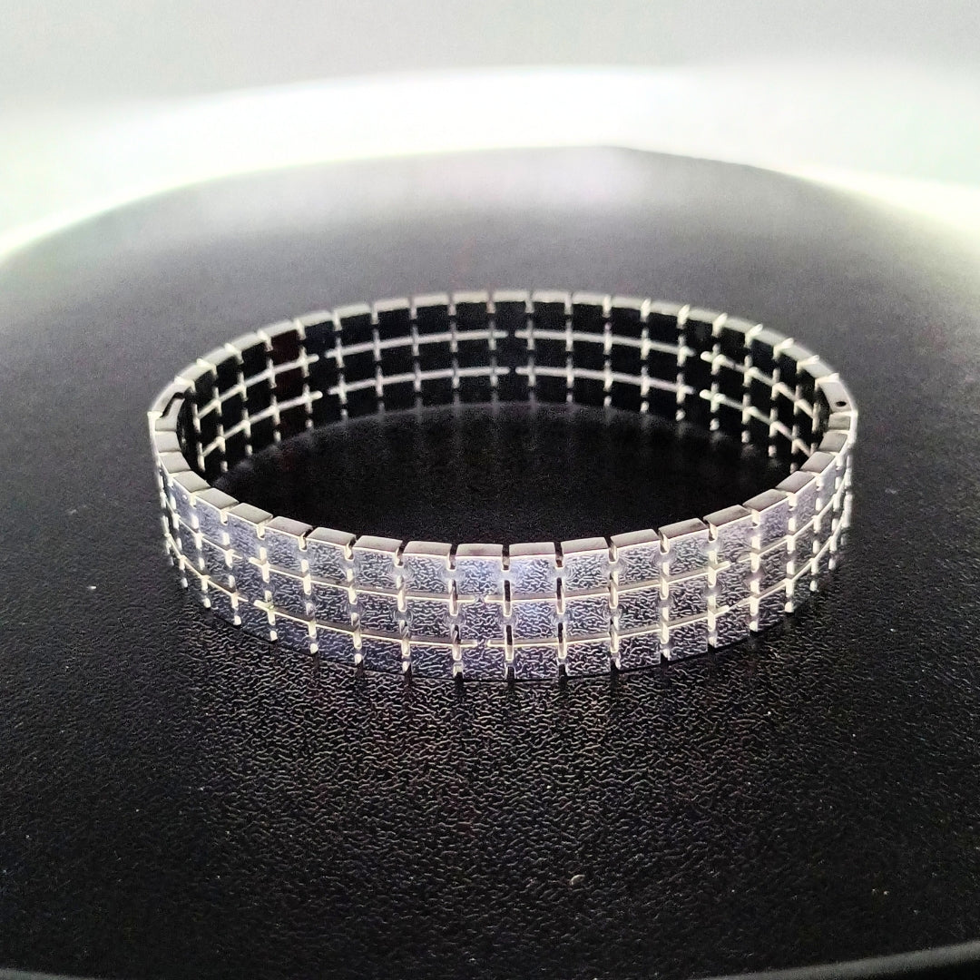 Virsah Silver-Tone Grid Pattern Bracelet | Premium Artificial Jewelry for Men & Women