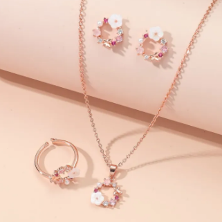 4 Pieces Rose Gold-color Lady Flower Fashion