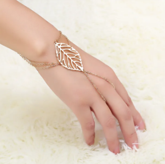 Gold Plated Leaf with finger chain Bracelet for girls - Imported Design