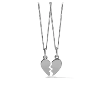 2 Pcs Silver Heart Broken Pendant Necklace