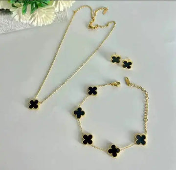 Four Leaf Clover 3-in-1 Stainless Steel Bracelet & Locket Set for Girls