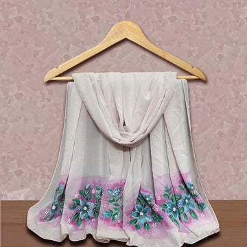 Breathable Hand Printed Hijab in Georgetta Fabric